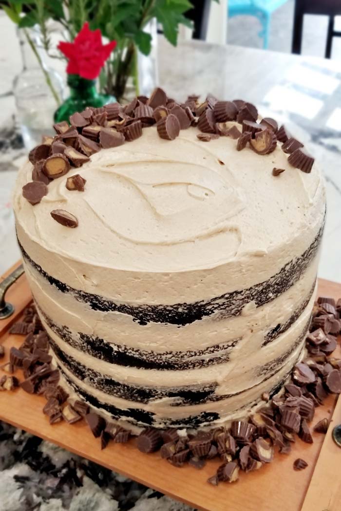 Sky High Chocolate Peanut Butter Whiskey Layer Cake