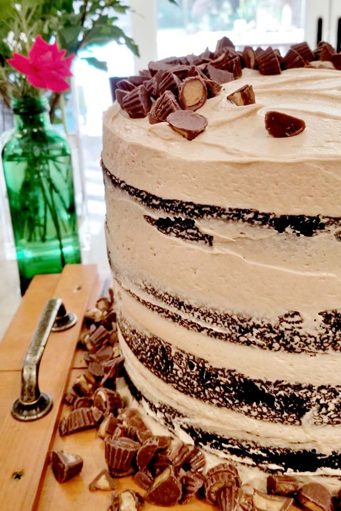 Sky High Chocolate Peanut Butter Whiskey Layer Cake