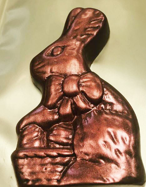 Copper chocolate bunny for Easter.