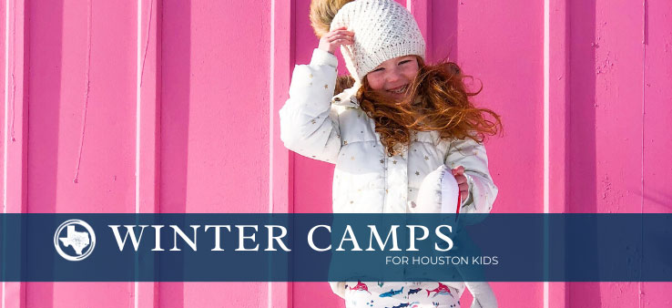 Houston Winter Camp for Kids featured image with title and red-haired girl smiling in front of a pink wall