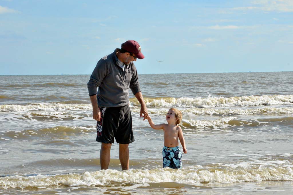 Boy and Dad at Galveston Beach